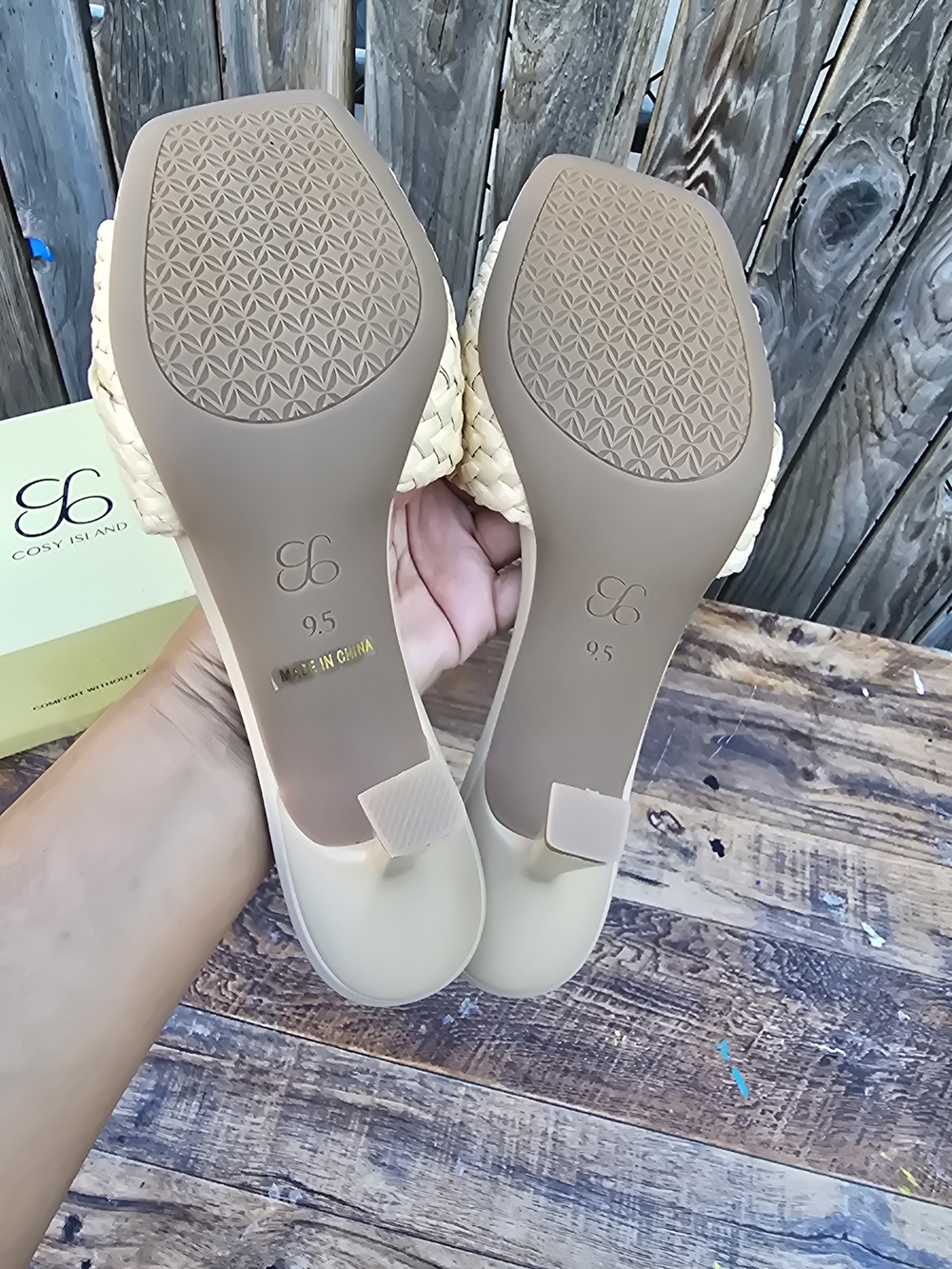 Cosy Island braided slide sandals woven straw texture and square toe Size 9.5 - Picture 11 of 12